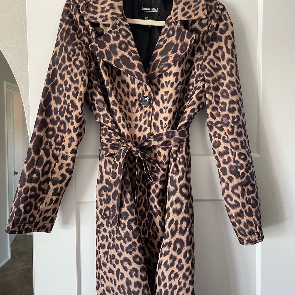 Brandon Thomas Leopard Print Trench Coat